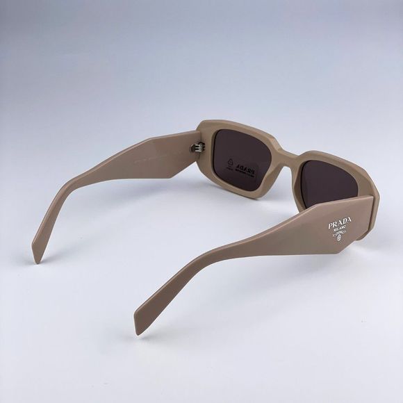 Prada PR17WS VYJ6X1 Sunglasses Powder Beige Brown Rectangle Unisex - Picture 9 of 12